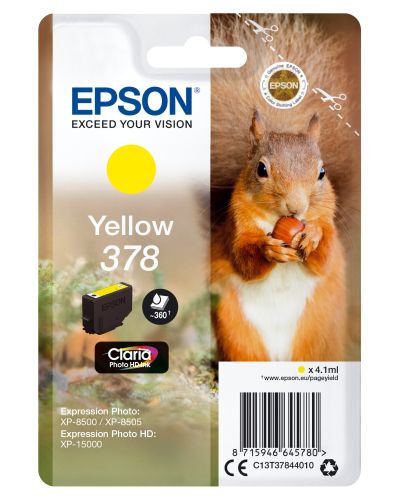 EPSON Singlepack Yellow 378 Claria Photo HD Ink , Epson , EPSC13T37844010 , 8715946645780